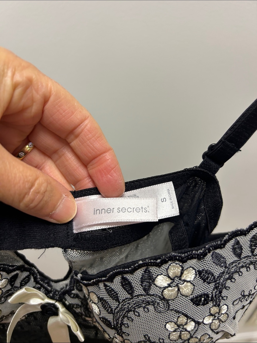 Black Lace & Silver Embroidered Chemise with Satin Bow image 3